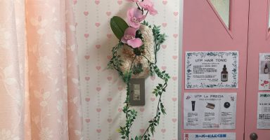 琉球石灰岩特殊加工の壁掛けと胡蝶蘭造花　作品番号ME-001