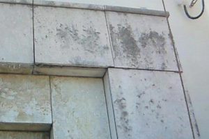 外壁の琉球石灰岩に付着したカビ除去